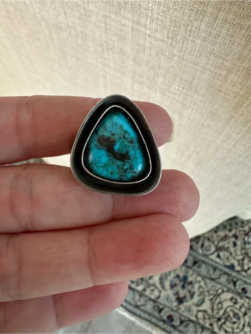 Size 9.5 Turquoise & Sterling Silver Shadowbox Ring 🪶